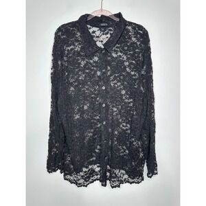 Vtg Vikki Vi Black Sheer Lace Button up Shirt Womens Size 3X Fairy Whimsigoth